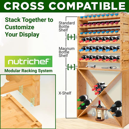 Bamboo Wine Rack 72-Bottle Capacity, Stackable 8-Tier, Easy Assembly