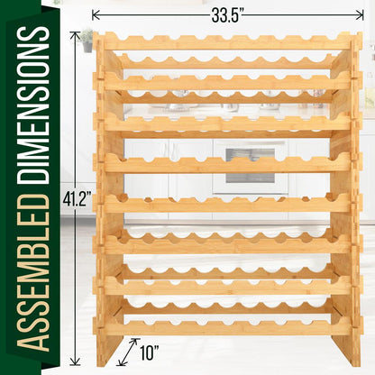 Stackable Wine Rack 72-Bottle Capacity Bamboo Modular Display Shelf