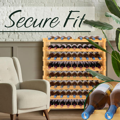 Stackable Wine Rack 72-Bottle Capacity Bamboo Modular Display Shelf