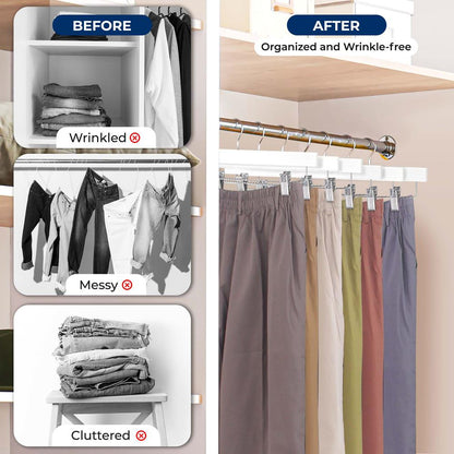 20 Pack Wooden Pants Hangers - Non-Slip Clips, 360¬∞ Swivel Hook, White