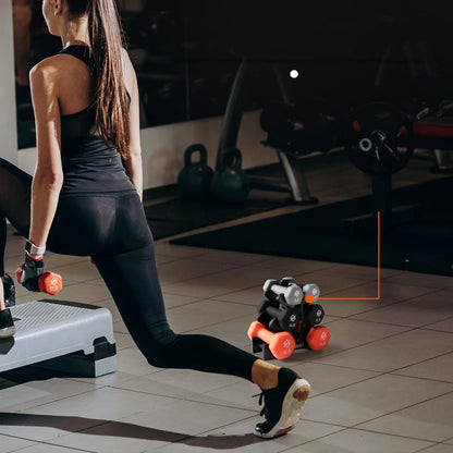 Dumbbell Set with Stand, 20lbs Neoprene Coated, Anti-Slip, Gray/Black/Orange