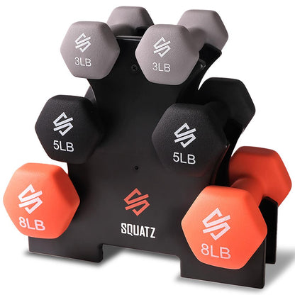 Dumbbell Set with Stand, Anti-Slip Neoprene Coated, Gray/Black/Orange