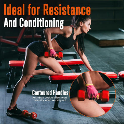 Dumbbell Set with Stand, Anti-Slip Neoprene Coated, Gray/Black/Orange