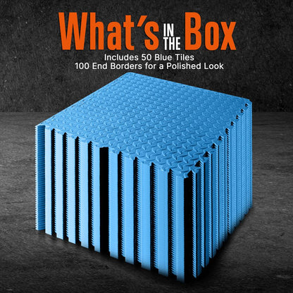 Exercise Mat 50 Pcs - Cushioned EVA Foam, Non-Skid, Easy Assembly, Blue