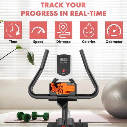 Stationary Cycling Bike - Fun Indoor Workout, 8 Resistance Levels, Steel Frame