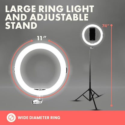 11" LED Selfie Ring Light, Adjustable Tripod, 10-Level Brightness